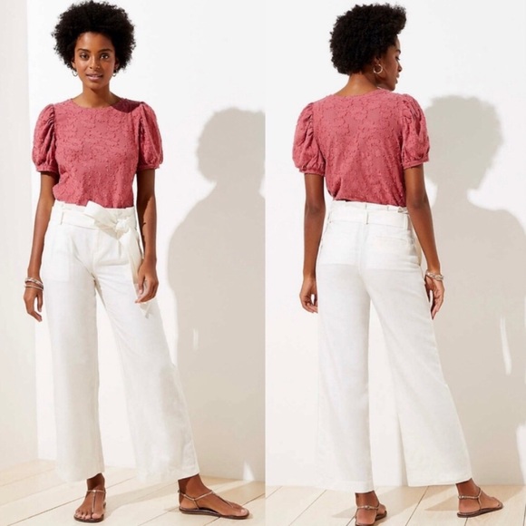 NWOT Loft 8p Petite Linen Wide Leg Tie Pants White - Picture 1 of 7
